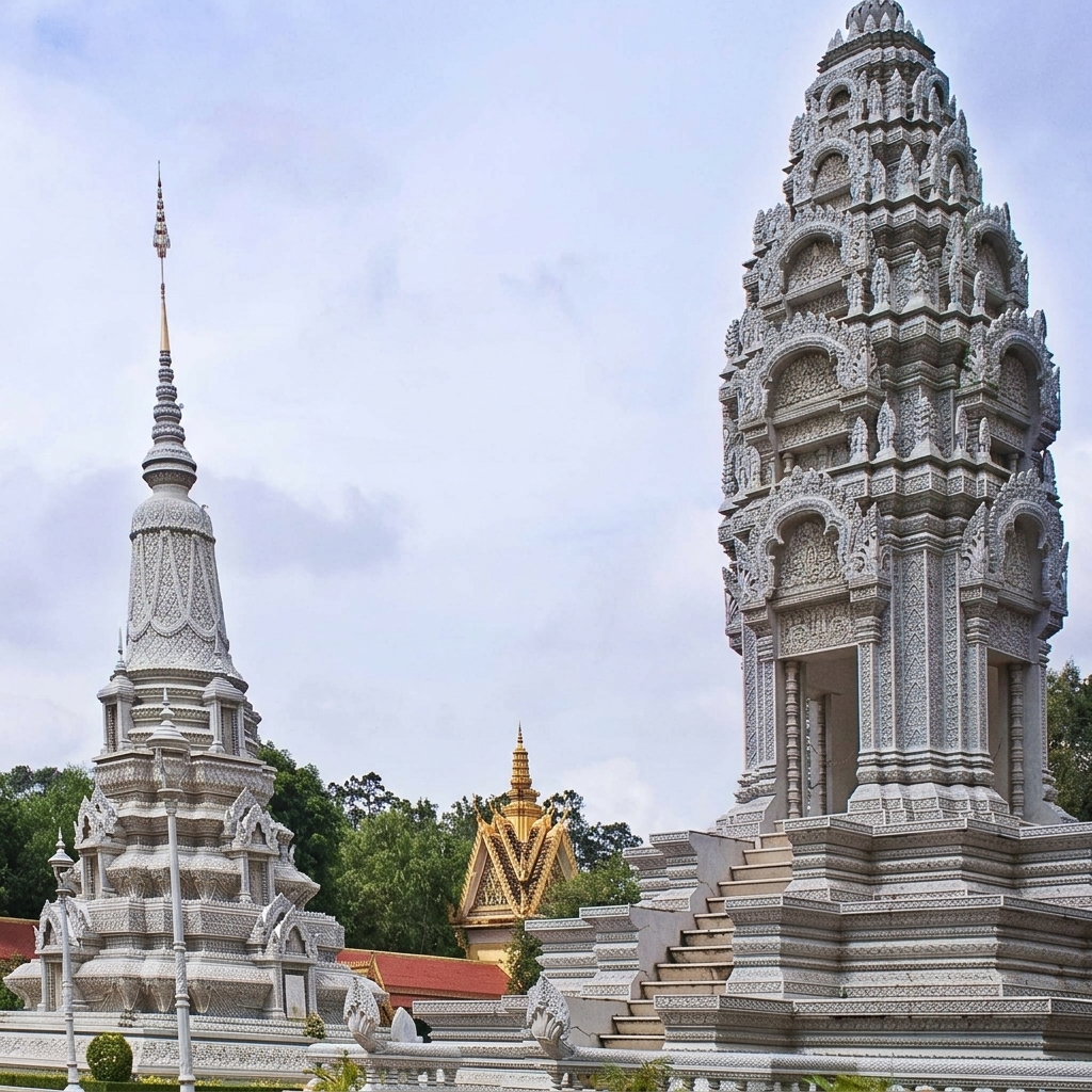Arquitectura tradicional del Palacio Real en la ciudad de Phnom Penh, Camboya.